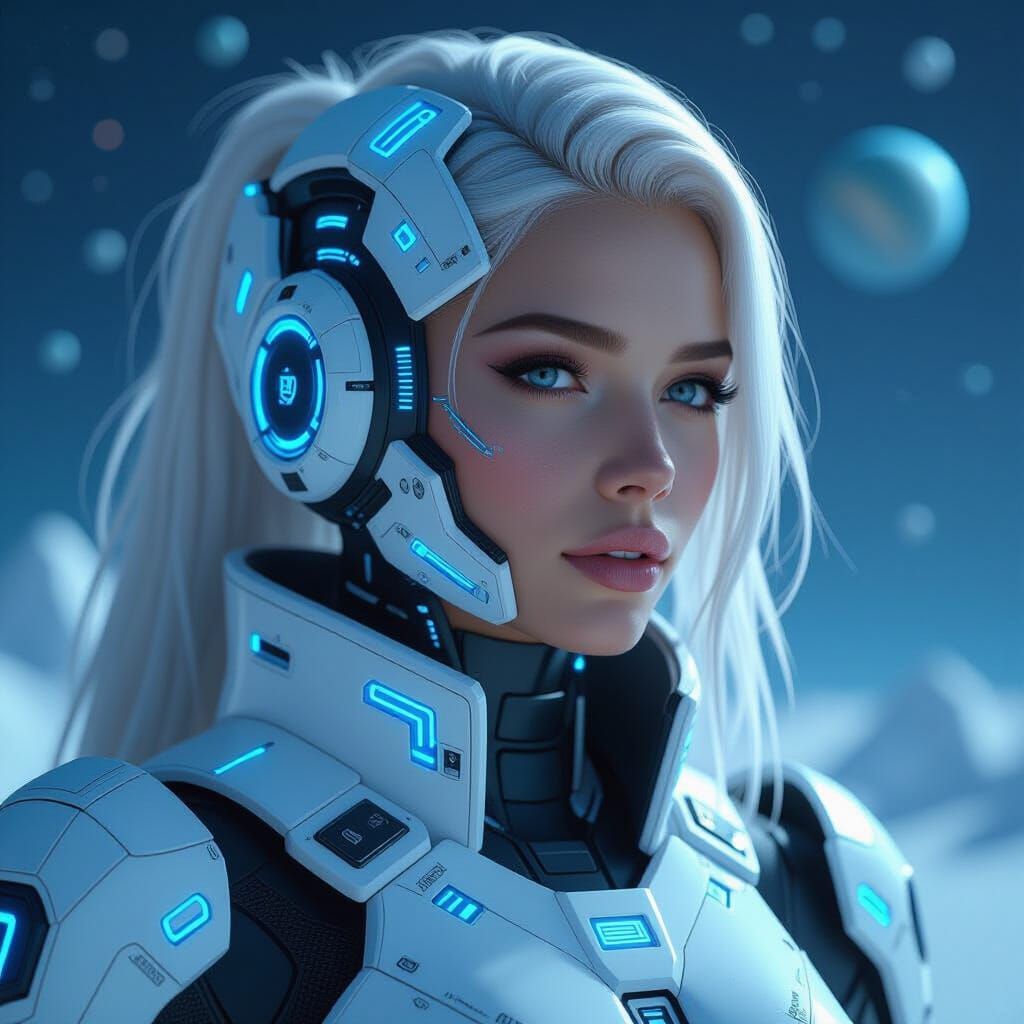 Cybernetic Woman in Futuristic Armor, as Digital Art