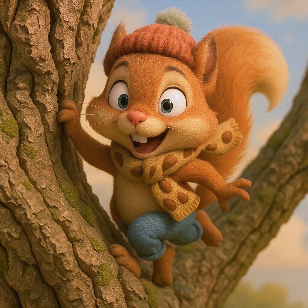 Squirrel Evades Fox in Whimsical 3D Style