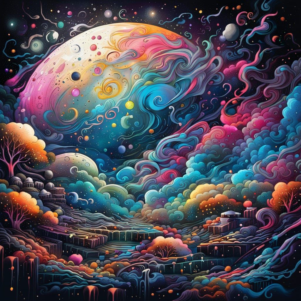 Enchanted Full Moon Night Sky in Graffiti Art