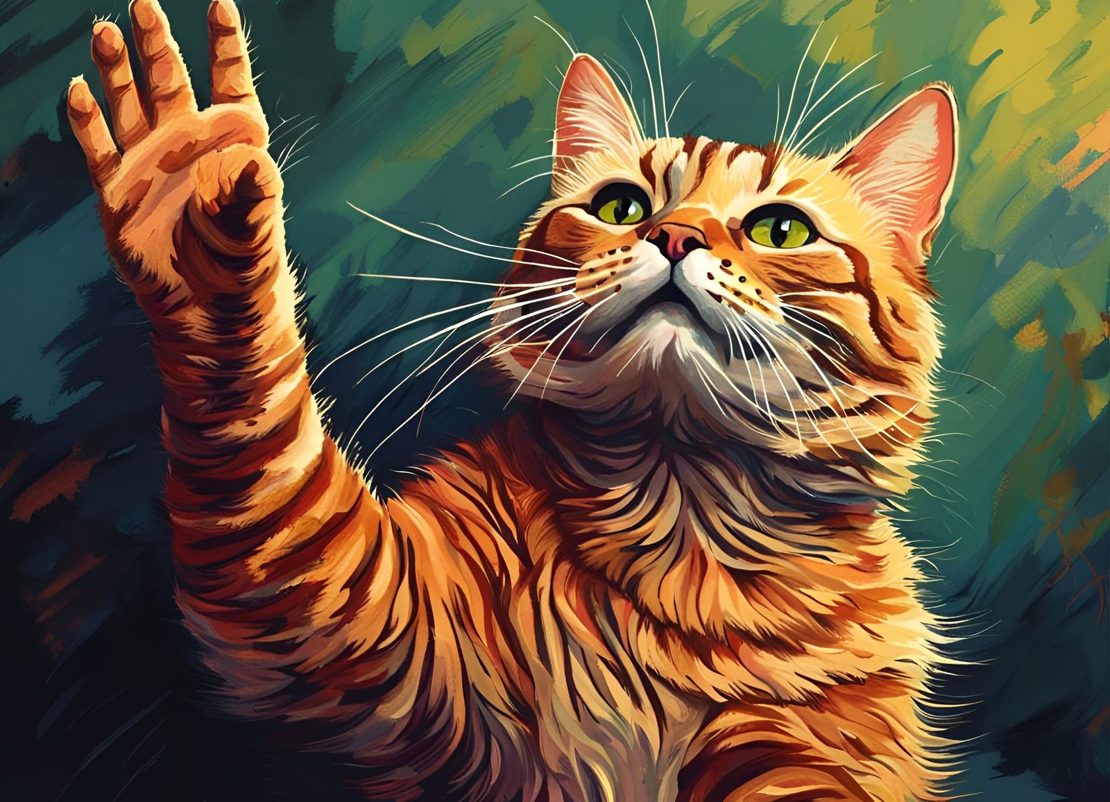 Intricate Academic Art: Cat Waving Hello