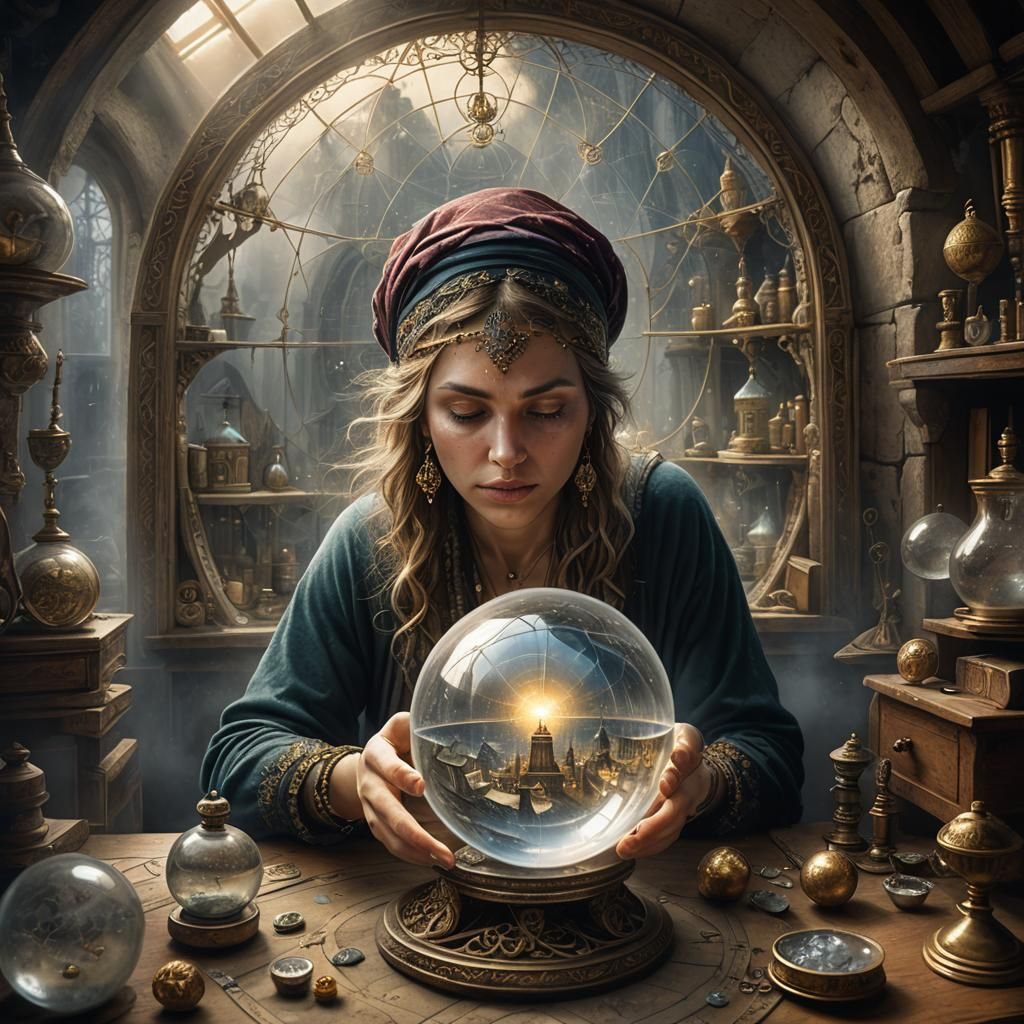 Mystical Gypsy Fortune Teller in Watercolor Style