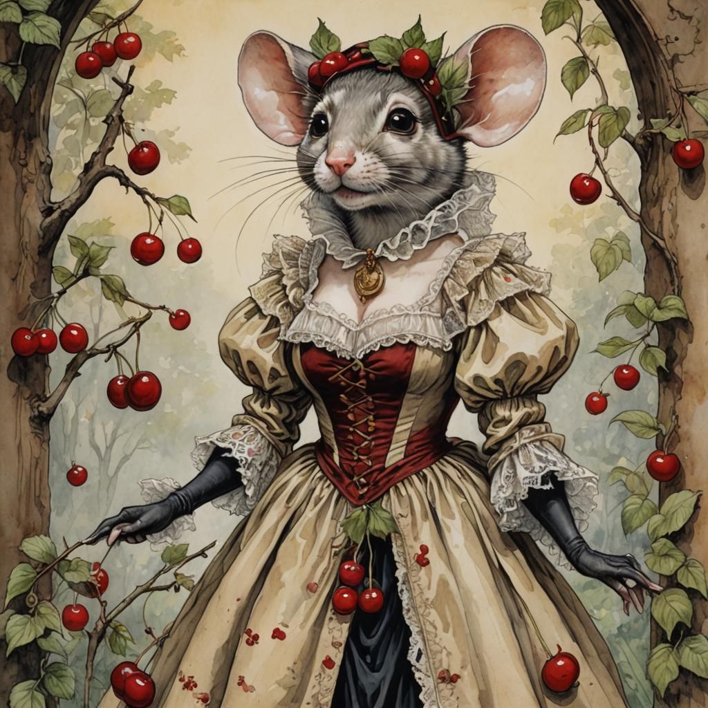 Anthropomorphic Mouse Woman in Victorian Dress