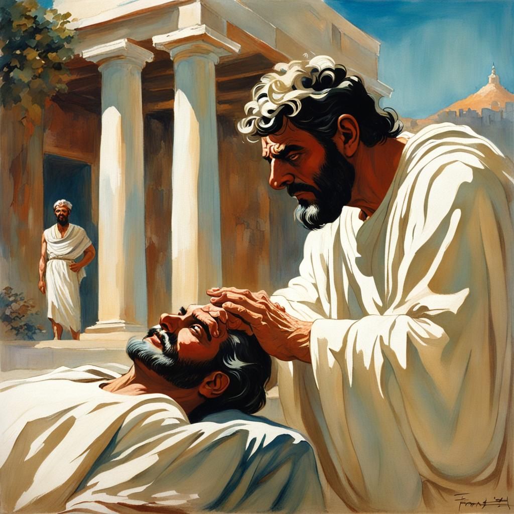 Greek Wise Man Healing, Frank Frazetta Style