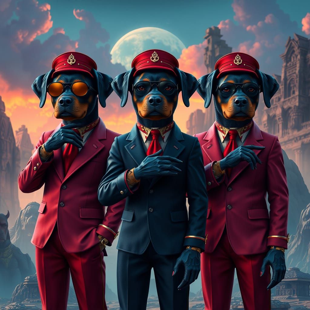 Rottweiler Humanoids Posing in Lavish Suits