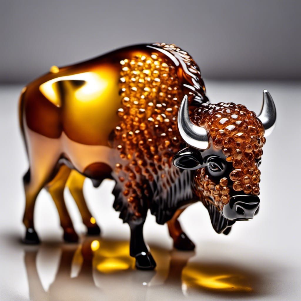 Intricate Iridescent Glass Bison Sculpture
