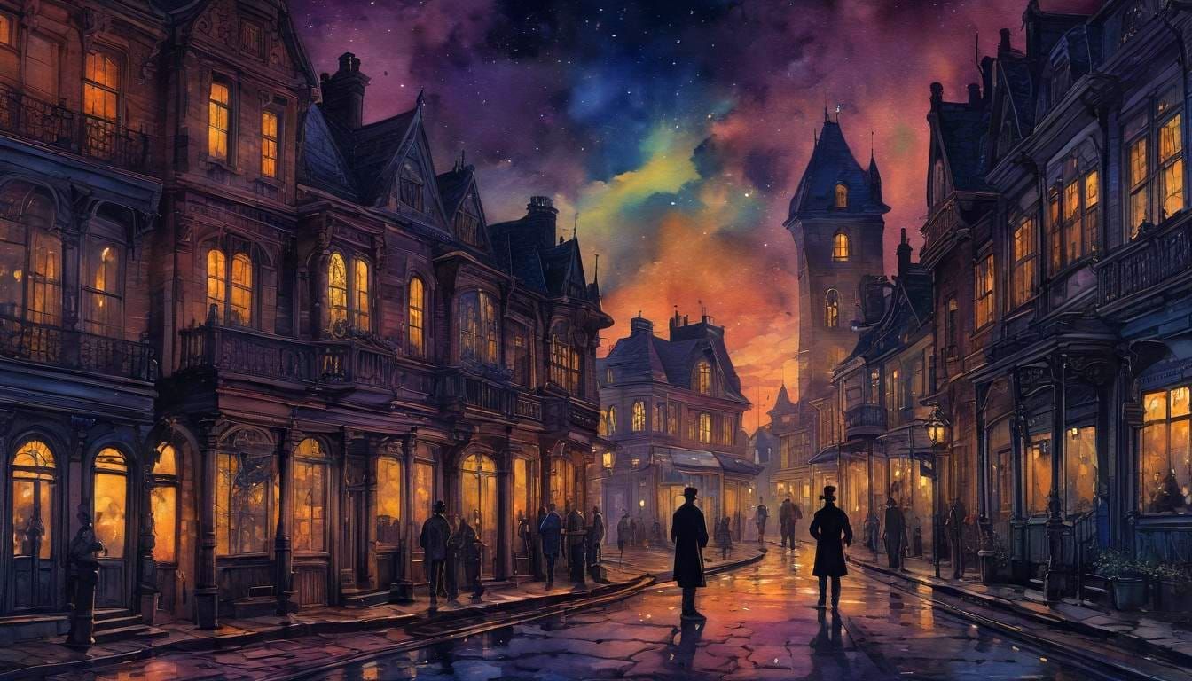 Surreal Victorian Street at Night in Intricately Detailed Wa...