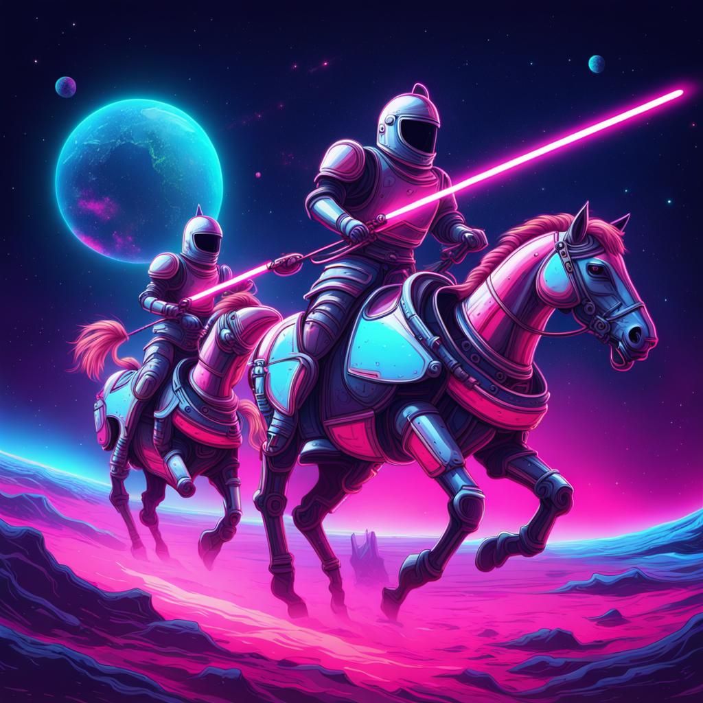 Mechanical Horses Jousting in Space, Synthwave Style