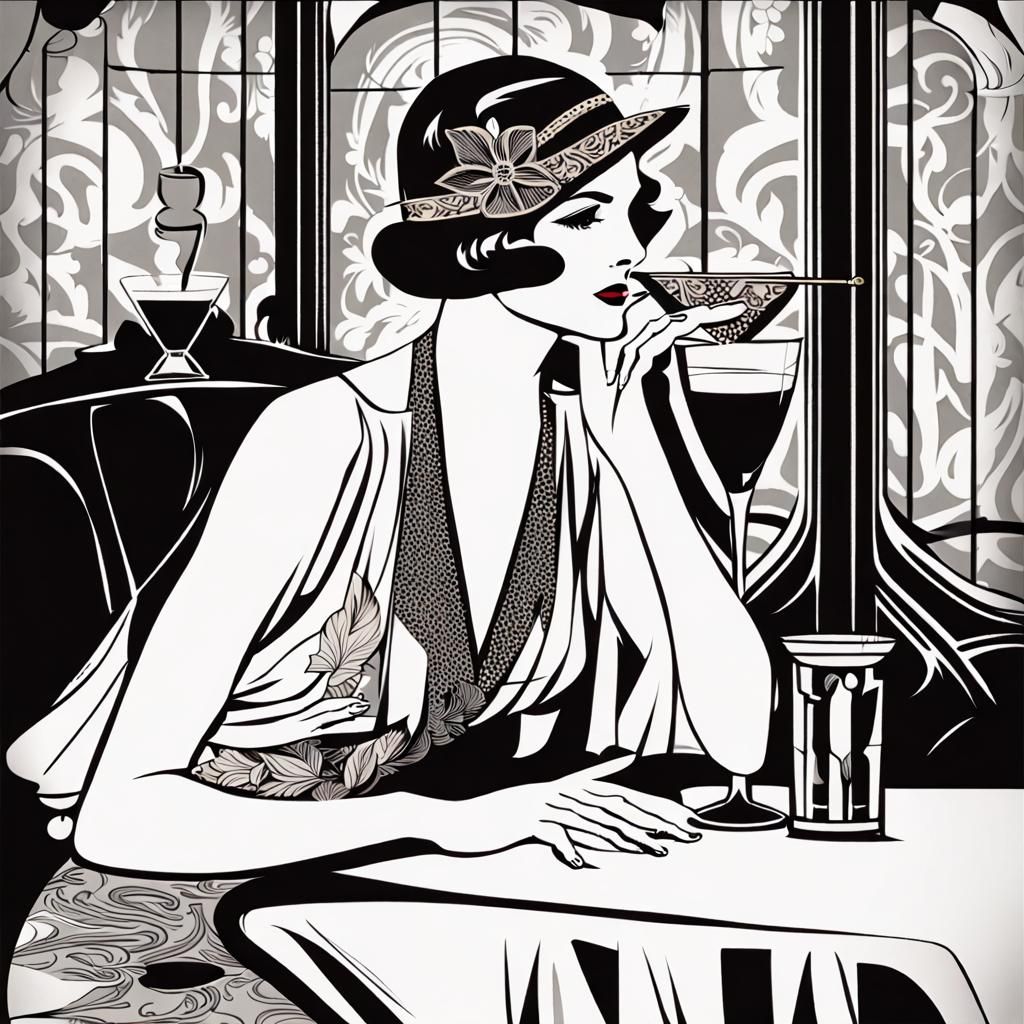 1920s Woman Enjoying Cocktail in Paper Cutting Style