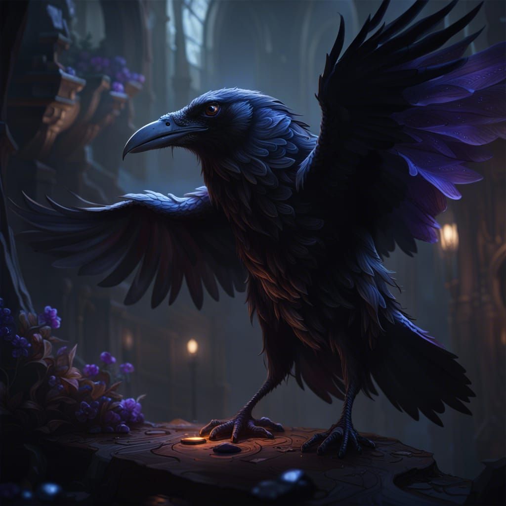 Raven and Human Embrace in Dark Fantasy Style