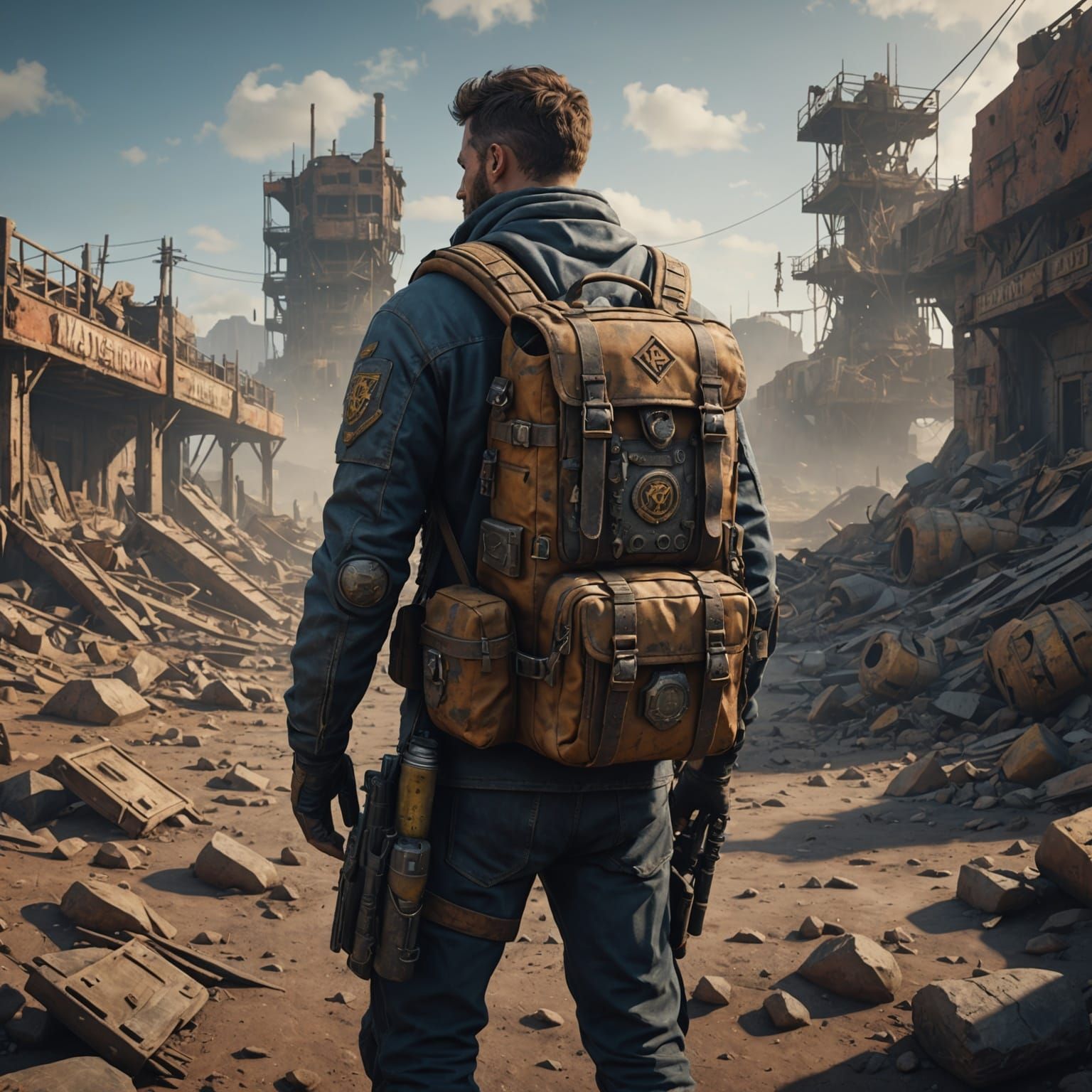Wasteland Backpack Survivors in Detailed Matte Painting