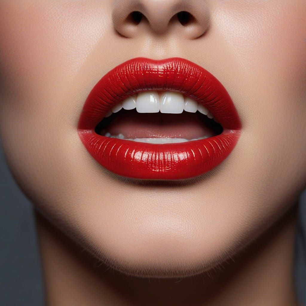 A Close-Up Portrait of Elegance in Red Lipstick