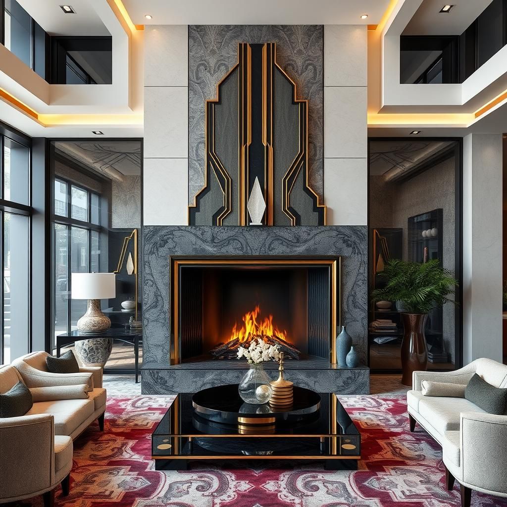 Opulent Art Deco Living Room with Statement Fireplace