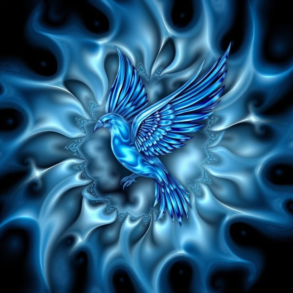 Crystal Blue Bird in Abstract Vector Fractal Style