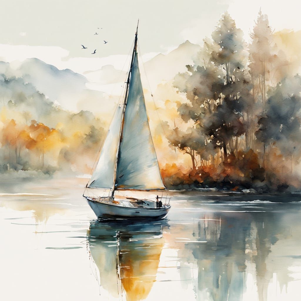 Sailing boat on a Lake at  Twilight
