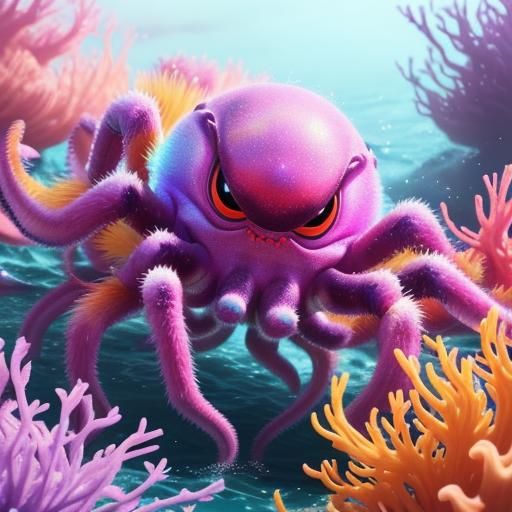 Pixar-Style Spider Octopus in Ocean, 3D Digital Art