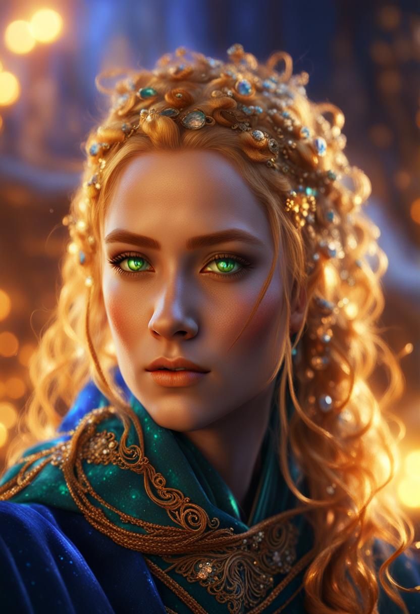 Fantasy Portrait of Girl with Golden Hair