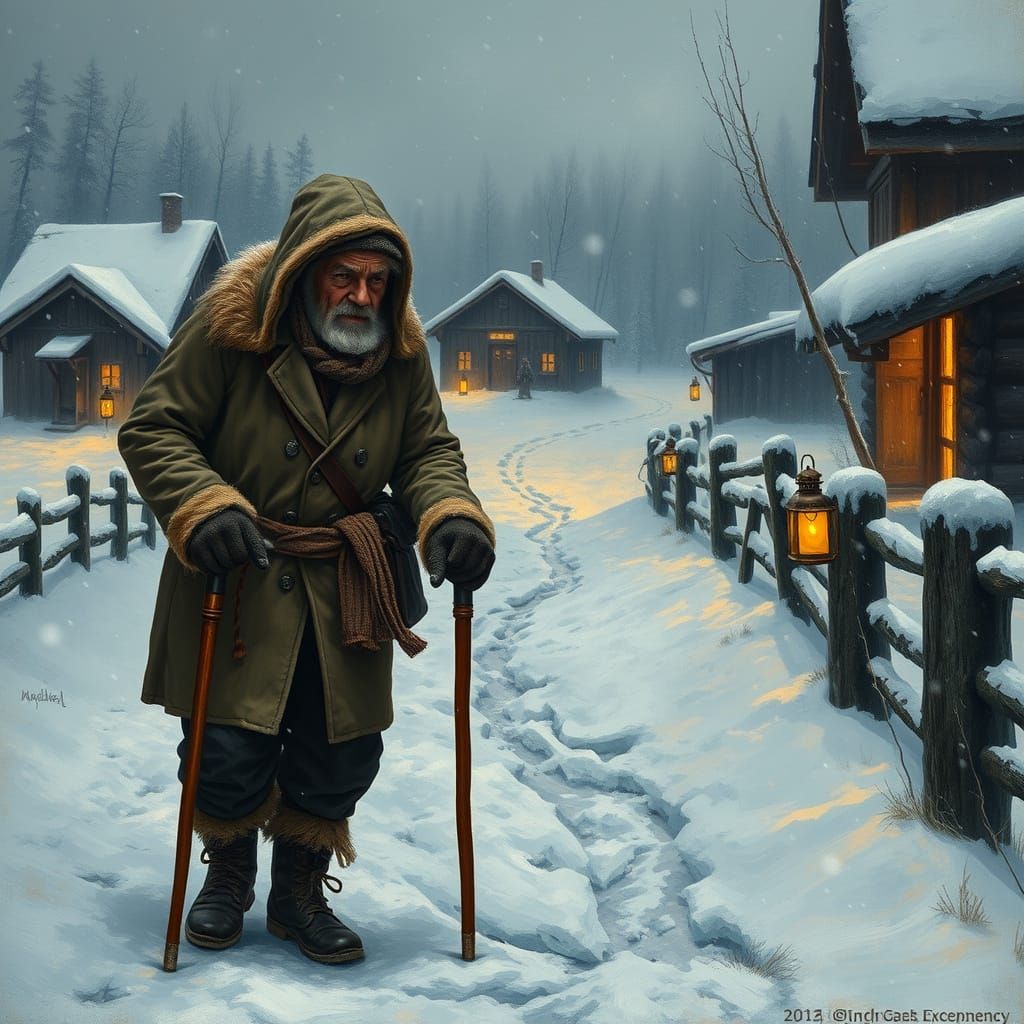 A Gentle Snowfall in a Northern Village