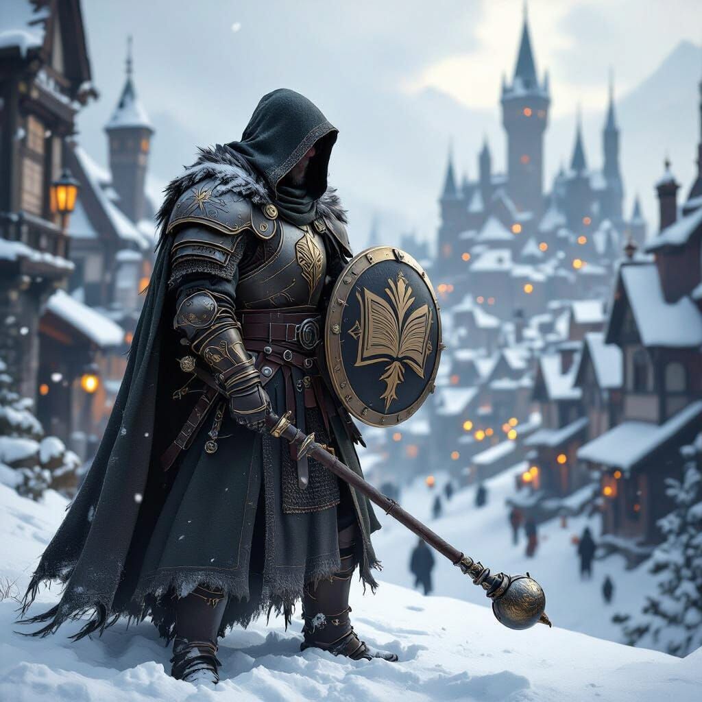 Knight in Snowy City: Detailed Matte Painting