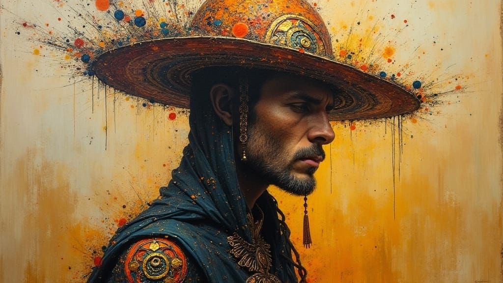 Mysterious Figure in Symbolic Attire, Abstract Style