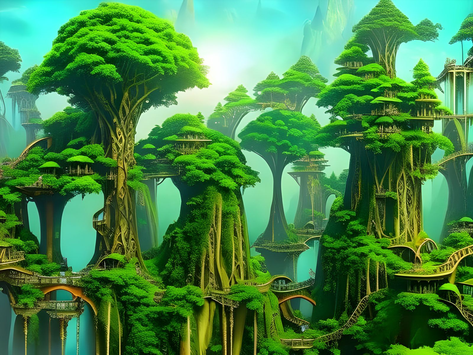 Elven Tree City in Mystical Woods