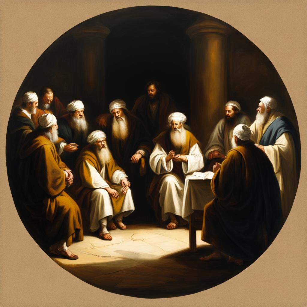 Pharisees Plot Against Jesus: Rembrandt-Style Oil Painting