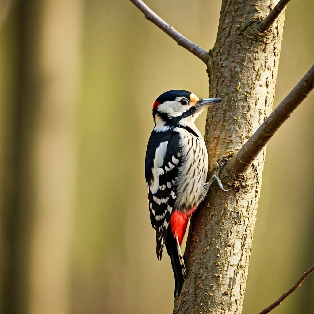 Vibrant Woodpecker in a Blossoming Spring Tree
