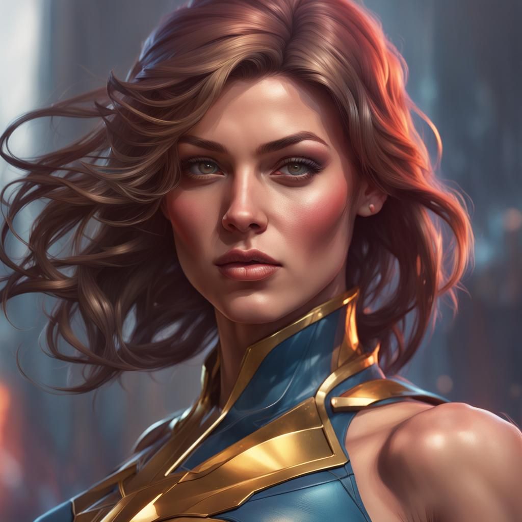 Detailed Superheroine Portrait in Art Nouveau Style