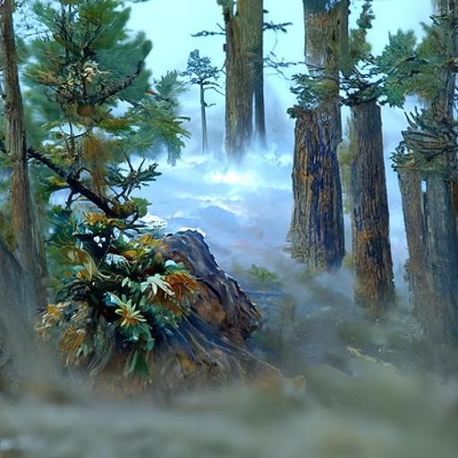 A beautiful misty pine forest