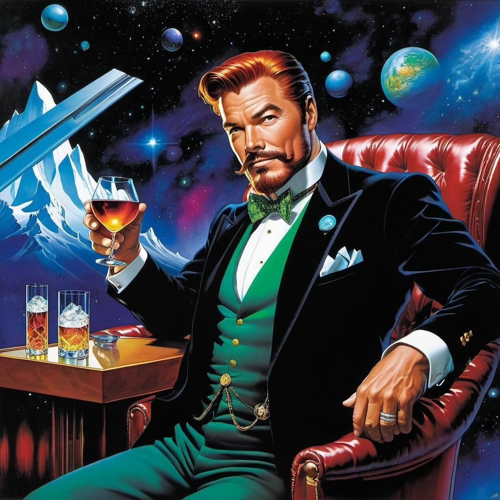 Dapper Cosmologist: Hyperrealistic Alcohol-Ink Portrait