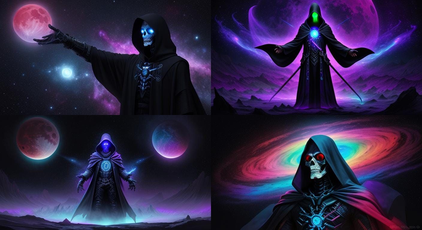 Galactic Grim Reaper: 3D Halloween Astral Illustration