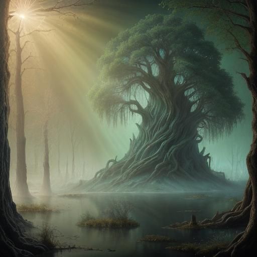 Intense Swamp Battle Between Woman, Hippo, and Monster