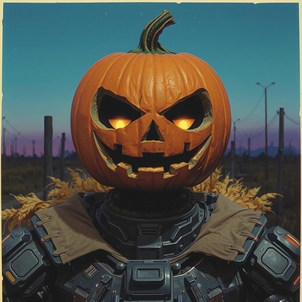 Post-Apocalyptic Scarecrow Cyborg in 80s Anime Style