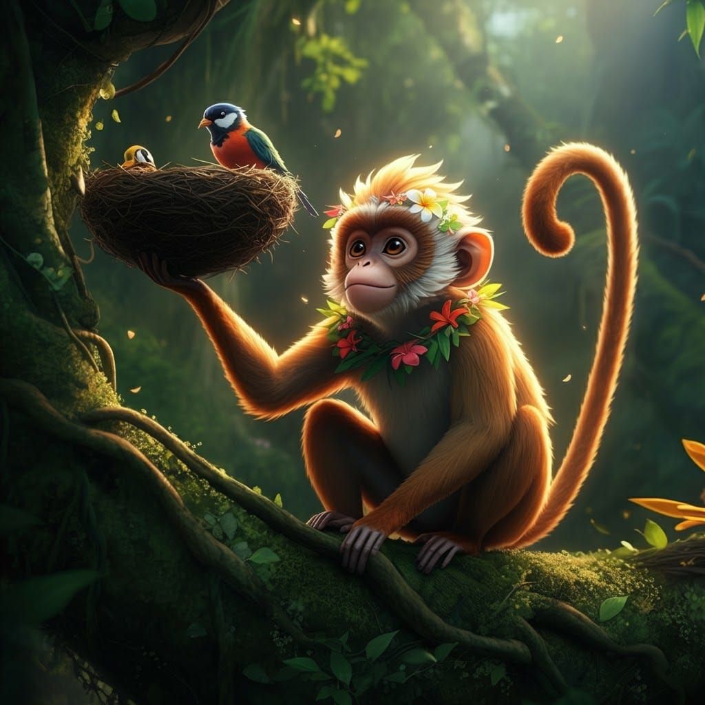 Milo the Monkey: Anime-Inspired Jungle Scene