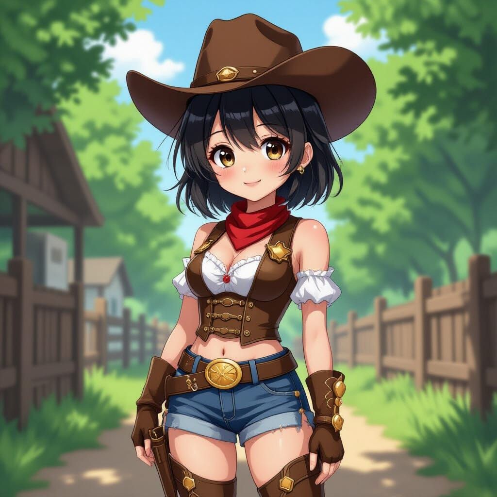 Cute Anime Cowgirl in Full Body Outfit