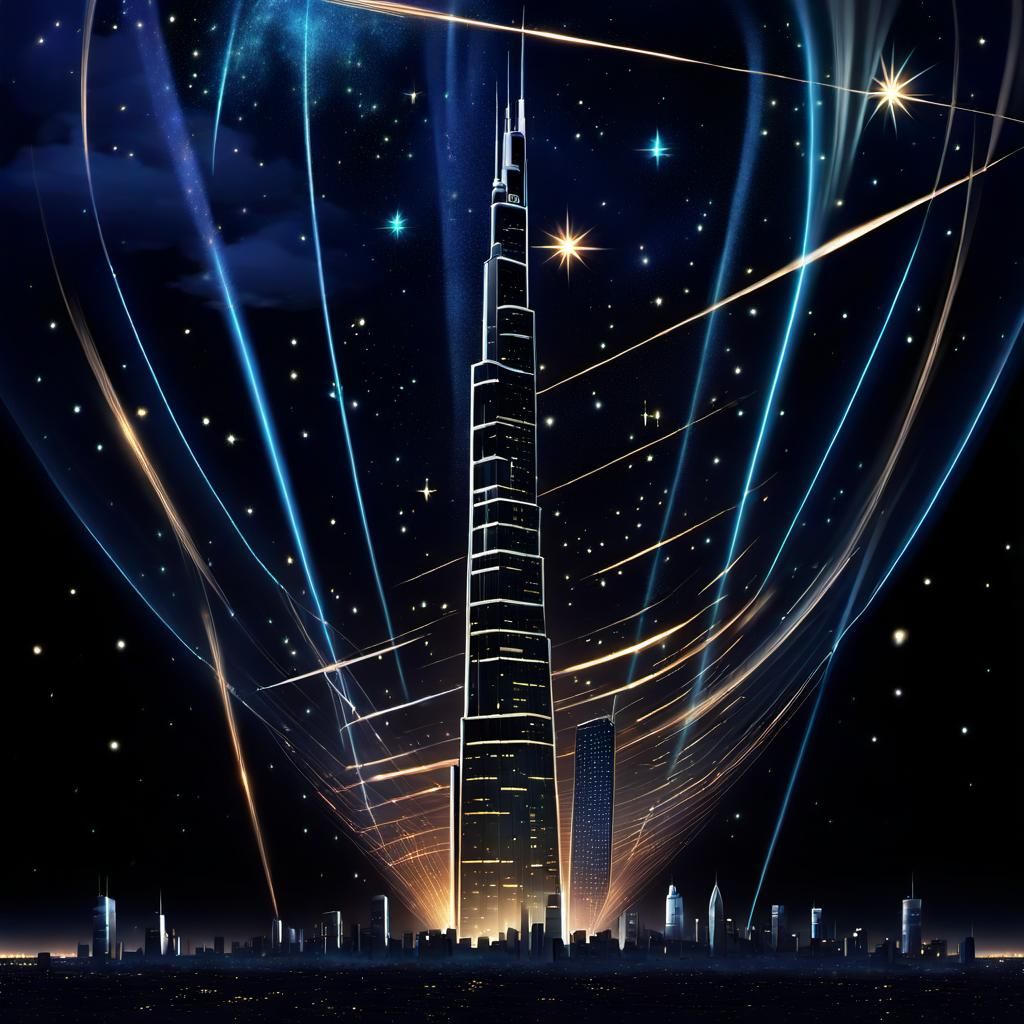 Ephemeral City Skyline Under Shooting Stars