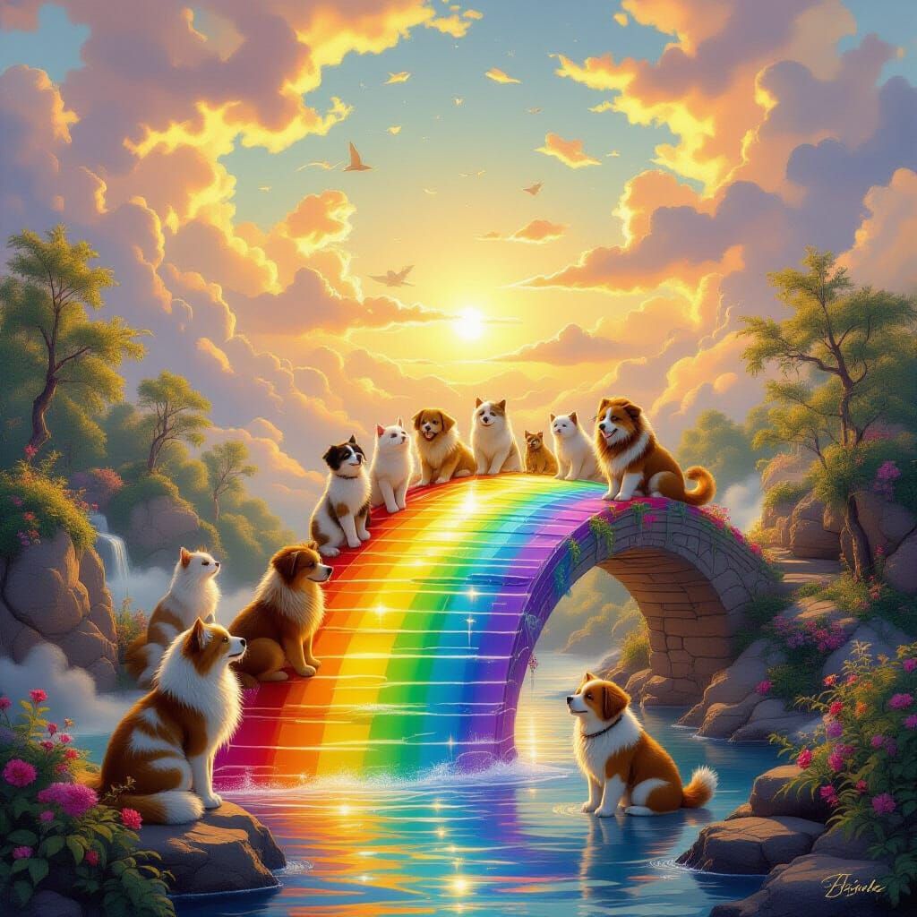 Animals Crossing the Rainbow Bridge to Afterlife