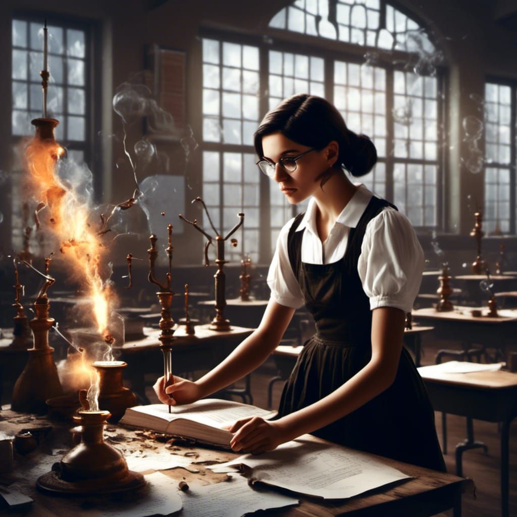 Young Woman Studying Chemistry in Modern Classroom