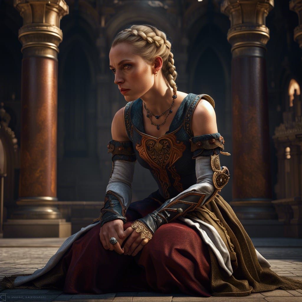 Renaissance Woman with Pigtails: Photorealistic Art