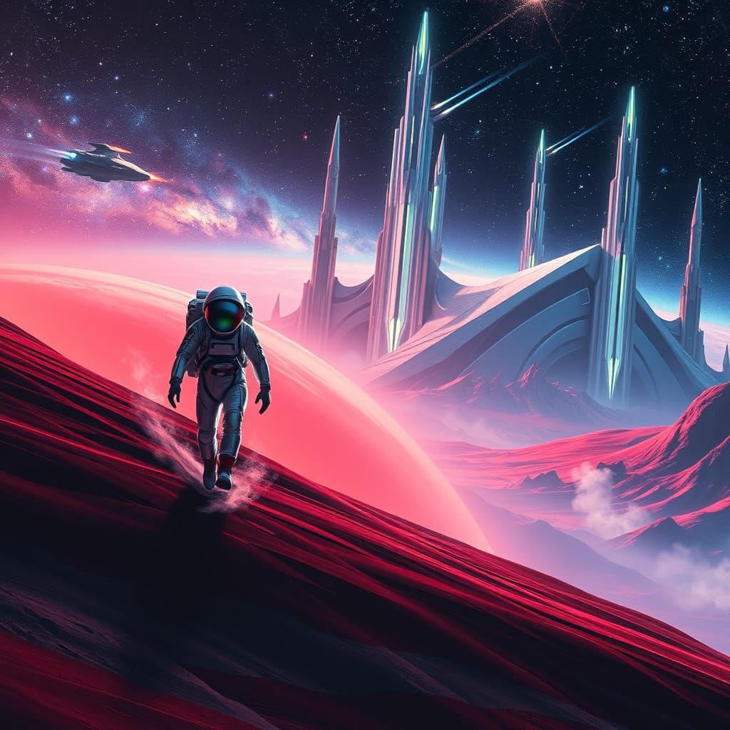 Cyberpunk Metropolis on a Distant Crimson Planet