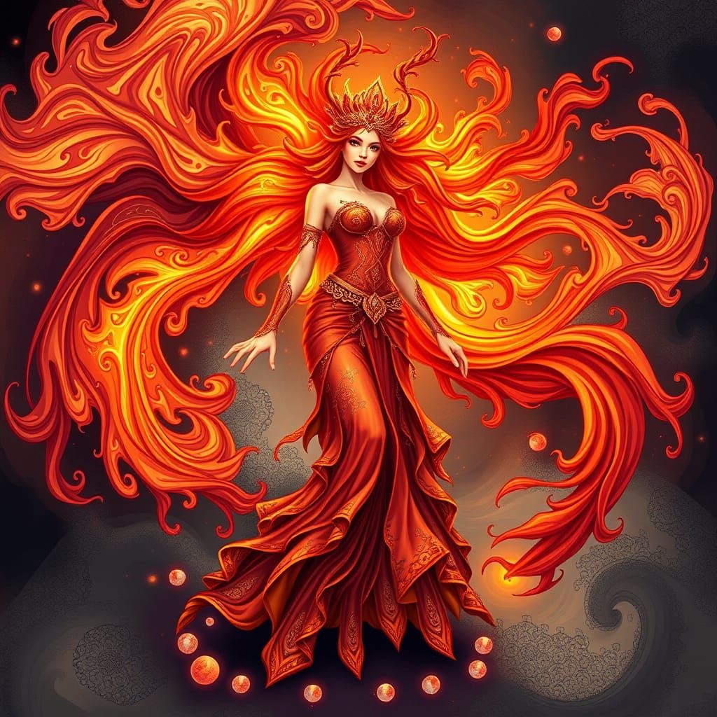 Cyberpunk Goddess in Fiery Shroud