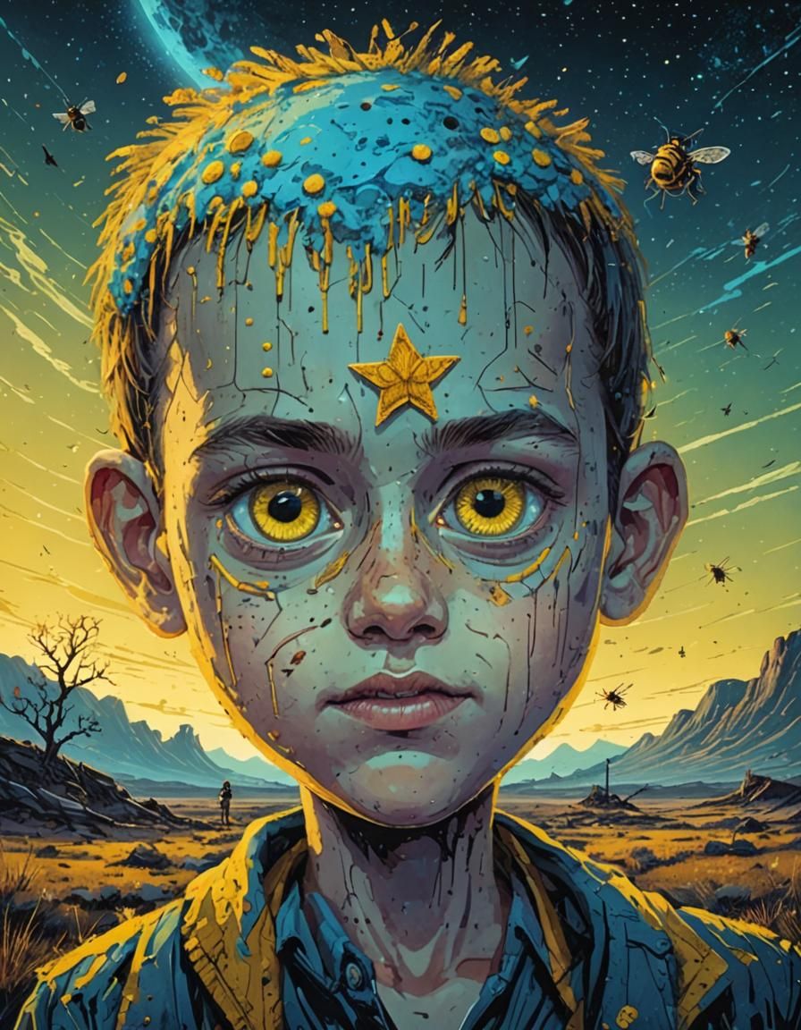 Desolate Landscape with Children in Art Brut Style