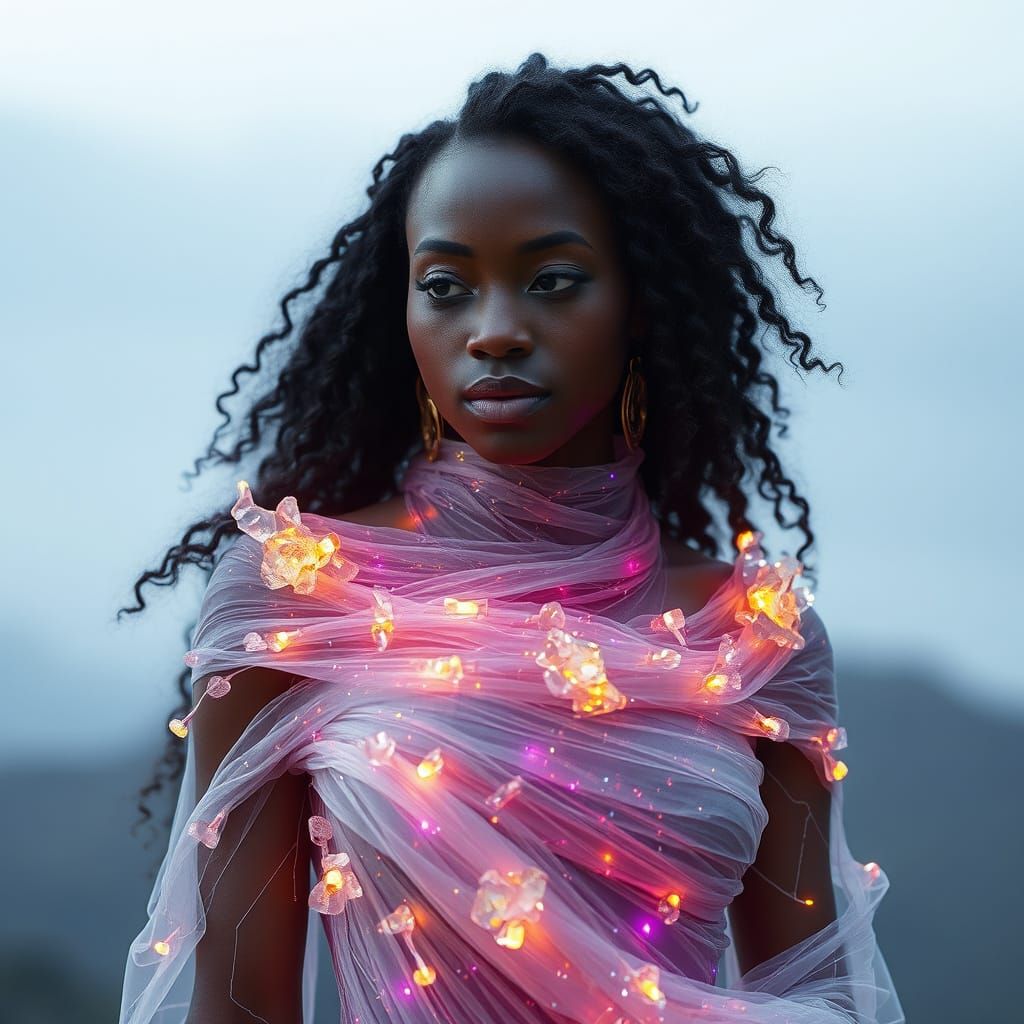 Ethereal Woman in Futuristic Garments