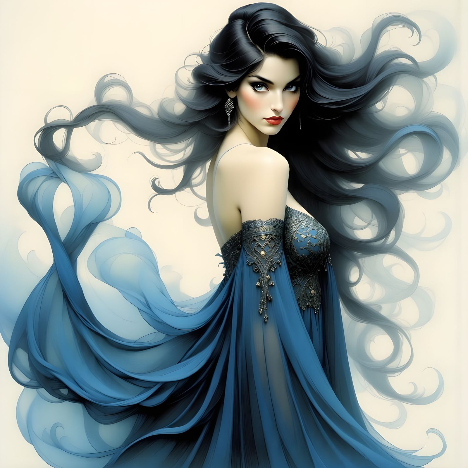 Norse Goddess in Ethereal Charcoal Sketch