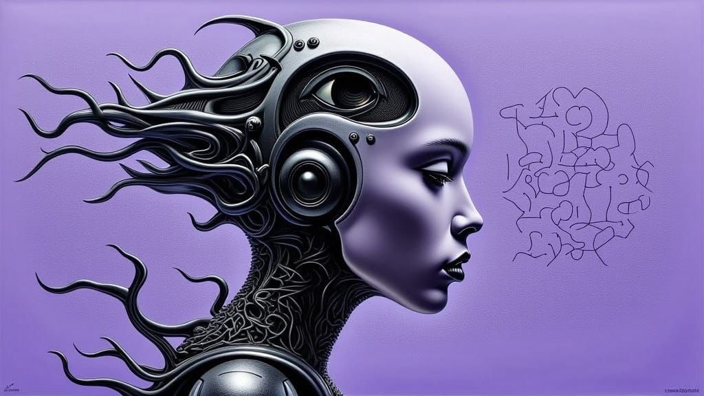 Cyborg Woman with Algebra Tattoos in Giger Style