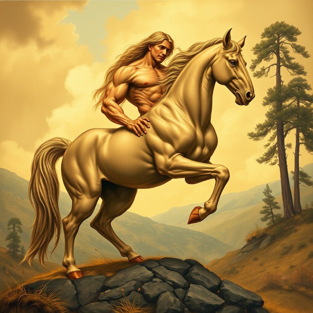Majestic Centaur in Mythological Landscape as Ethereal Art