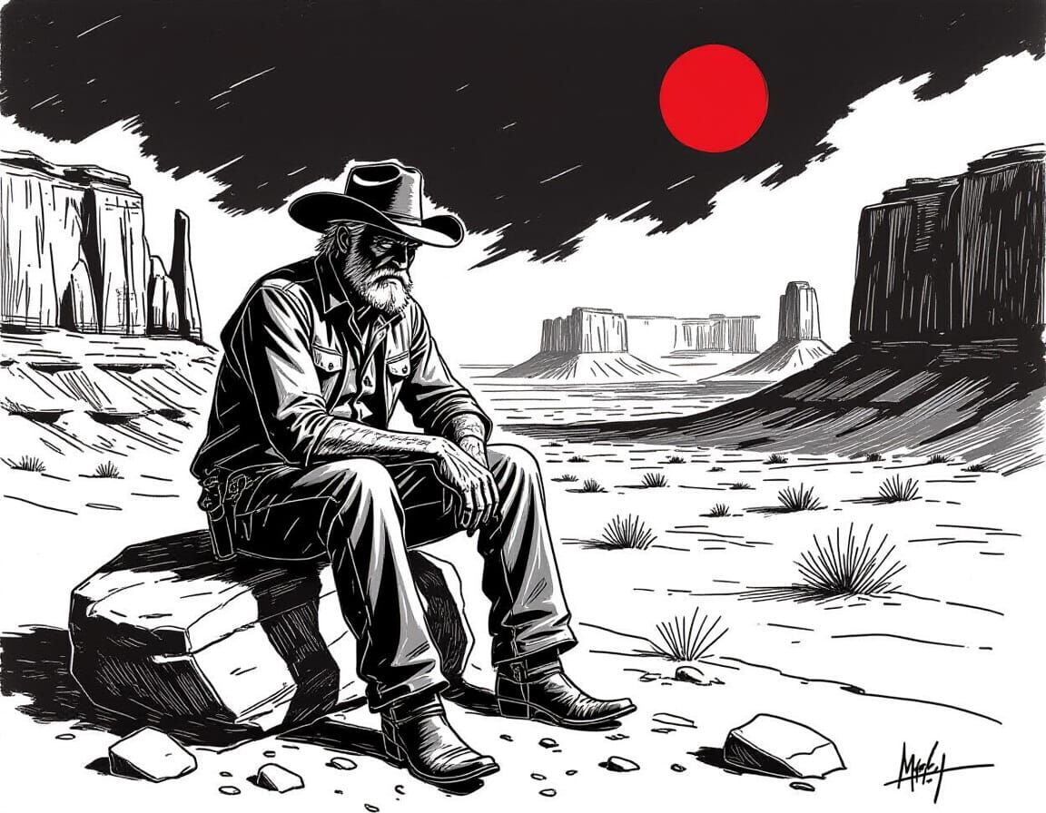 Expressionist Cowboy in Dusty Canyon Sketch