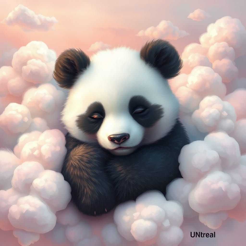 Dreamy Panda in Whimsical Cloudscape