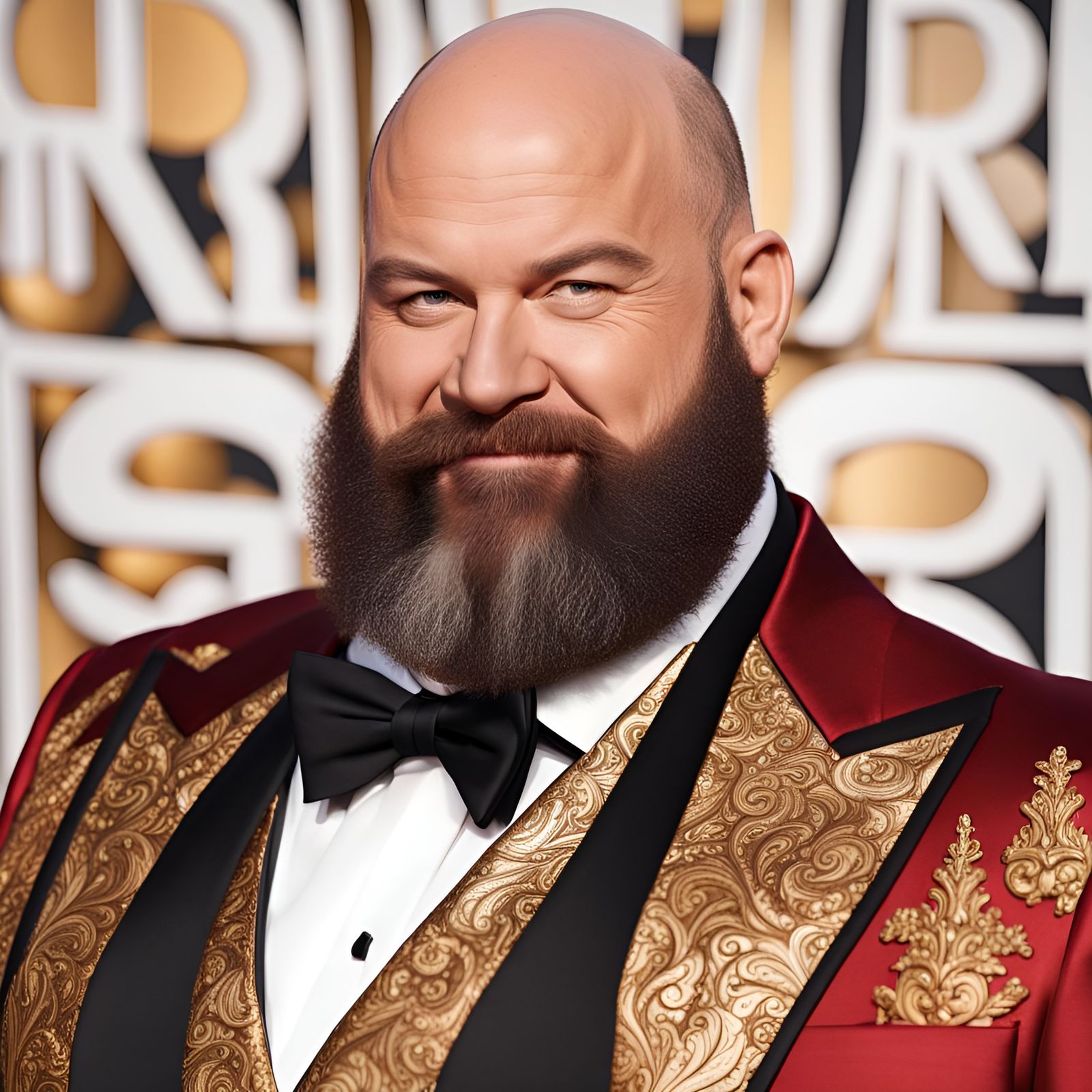 Bearded Strongman in Tuxedo on Red Carpet
