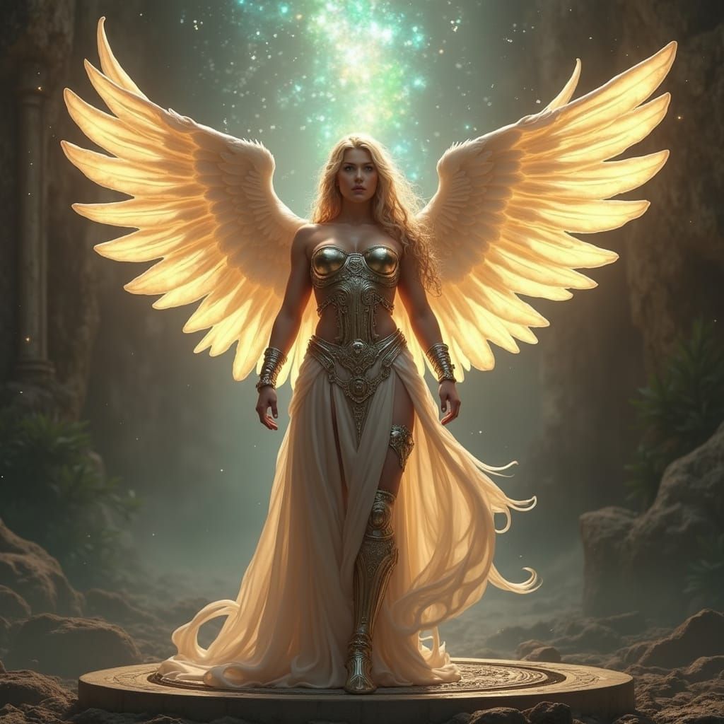 Serenely Powerful Valkyrie Guards Cosmic Portal