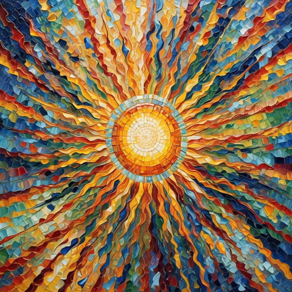 Glass Sun Radiating Light in Expressionist Oil Painting
